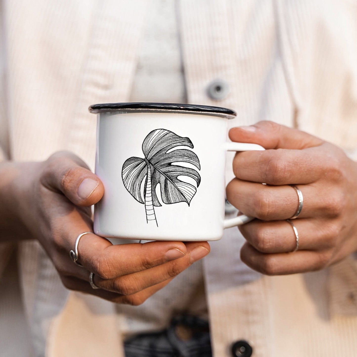 EMAILLE Tasse | Monstera Blatt