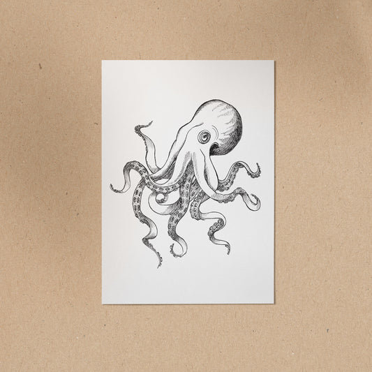 POSTKARTE | Octopus BOB | Schwarz Weiß